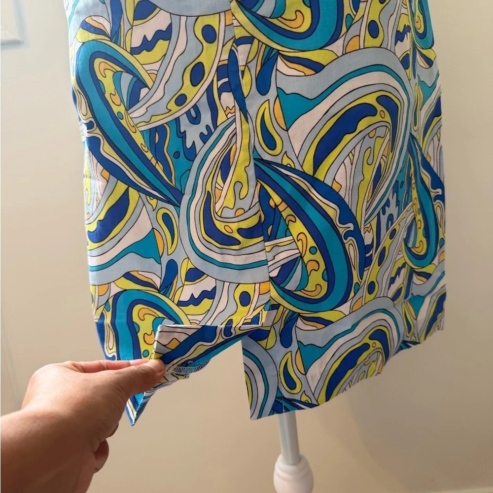 Lulu-B Size 4 Blue & Yellow Psychedelic Print Skort | Golf Resort Stretch Skirt